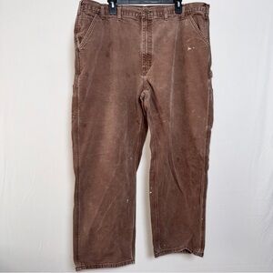 Carhartt Men's Dark Brown Carpenter Pants 40x30 Cargo Paint Splatter Utility